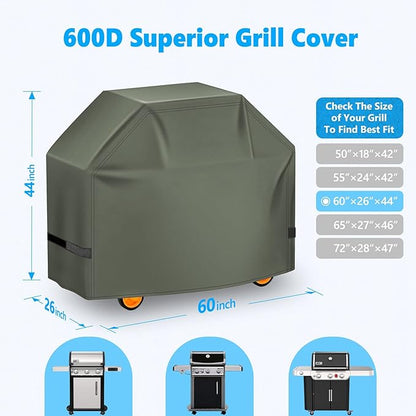 Grill Cover 60 Inch - Superior BBQ Cover for Weber Genesis 300 Series Gas Grill - 600D Outdoor Barbecue Cover for Weber Genesis ii 300, Dyna-glo, Nexgrill, Char-Broil, Monument and Brinkmann