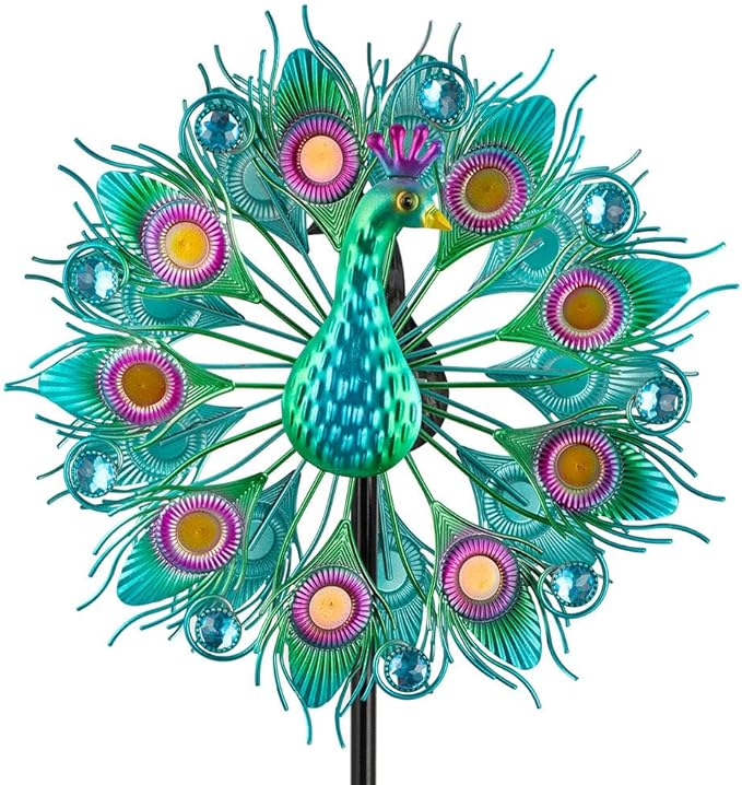 Stargarden Wind Spinners Outdoor, Peacock Metal Wind Spinner, 13 Inch Kinetic Wind Sculptures & Spinners, Decorative Waterproof Pinwheels for Yard and Garden Decor
