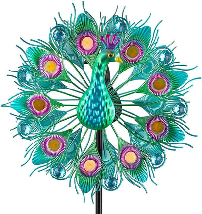 Stargarden Wind Spinners Outdoor, Peacock Metal Wind Spinner, 13 Inch Kinetic Wind Sculptures & Spinners, Decorative Waterproof Pinwheels for Yard and Garden Decor