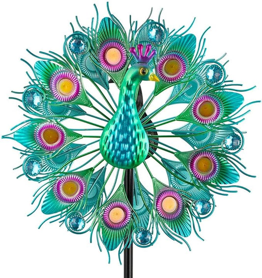 Stargarden Wind Spinners Outdoor, Peacock Metal Wind Spinner, 13 Inch Kinetic Wind Sculptures & Spinners, Decorative Waterproof Pinwheels for Yard and Garden Decor