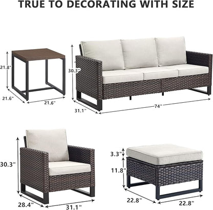 HUMMUH 6 Piece Patio Furniture Outdoor Sectional Sofa Set All-Weather Wicker Outdoor Chairs with End Table Ottomans for Patio,Porch,Garden,Backyard