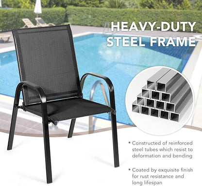 Tangkula 4 Piece Patio Dining Chairs, Outdoor Bistro Chairs W/Curved Armrests, Easy-to-Dry Fabric, Reinforced Steel Frame, Wide & Comfortable Camping Chairs for Garden, Poolside, Backyard (2, Black)