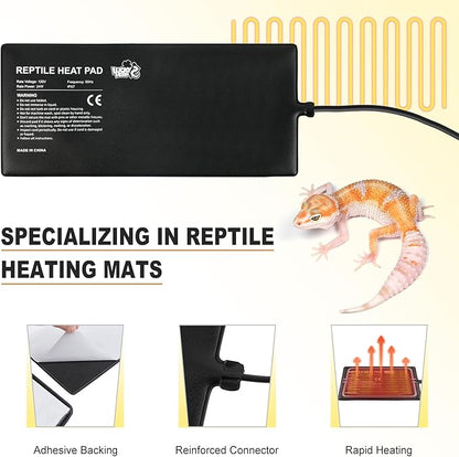 LUCKY HERP Reptile Heat Pad 8x18 Inch 24W Under Tank Terrarium Heating Mat, Reptile Heat Mat, Reptile Heating Pad for Turtle, Lizard, Hermit Crab, Frog, Snake