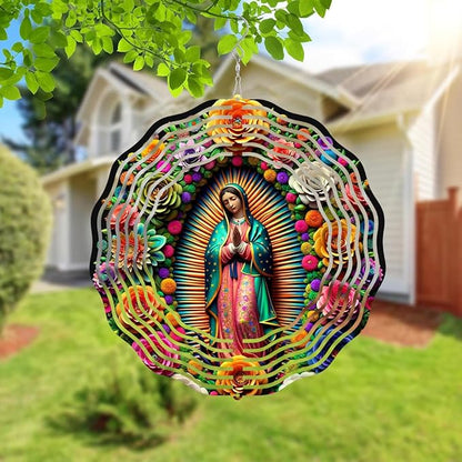 Virgin Mary Wind Spinner, Metal Wind Spinners Outdoor/Indoor,Virgin Mary Hanging Garden Decor for Outside, Stainless Wind Spinners for Yard and Garden 10 inch 3D (25.76X25 CM)