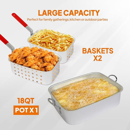 Bonnlo 18 QT Aluminum Fish Fryers Outdoor Cooking Pot, 55,000 BTU Propane Deep Fryer with Heightened Stove 2 Baskets & Thermometer for Frying Chicken Wings & French Fries for Backyard, Camping, Party