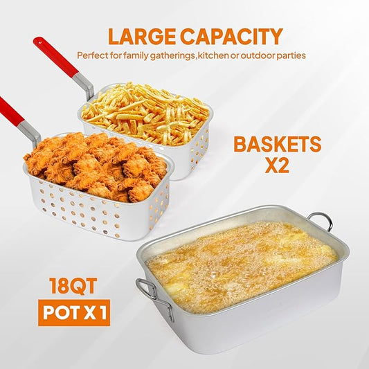 Bonnlo 18 QT Aluminum Fish Fryers Outdoor Cooking Pot, 55,000 BTU Propane Deep Fryer with Heightened Stove 2 Baskets & Thermometer for Frying Chicken Wings & French Fries for Backyard, Camping, Party