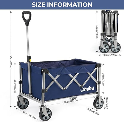 Wagon Cart Foldable Utility Wagons: Ohuhu Collapsible Folding Shopping Carts with Wheels, 85L/330 LB Capacity 600D Oxford Fabric Heavy-Duty Portable Grocery Wagon for Sports Camping Picnic Garden