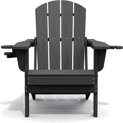 SERWALL Foldable Adirondack Chair Set of 2, HDPE Adirondack Chair with Wood-Texture-Gray