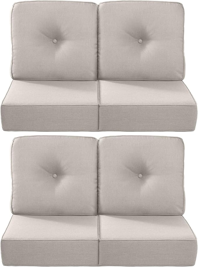Luxury 22x24/22x25 6-Inch Outdoor Chair Cushions Set of 4 - Heavy Duty Water Repellent Comfortable Cushion for Patio Furniture Dining Gliding Rocking Chair Loveseat L-Shape Sofa - Beige