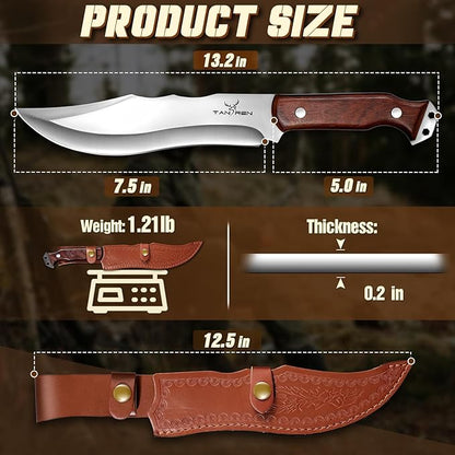 TAN REN Machete for Cutting Trees Heavy Duty, Survival Machete with Sheath for Yard Work, Full Tang Fixed Blade Knife with Wood Handle, Camping Machetes Heavy Duty, Clearing Brush and Gardening