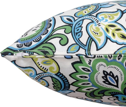 Magpie Fabrics Pack of 2 Outdoor Waterproof Throw Pillow Covers 18 x 18 Inch, Christmas Decorative Cushion Sham Pillowcase Shell for Garden Patio Tent Balcony Couch Sofa(Floral Blue Green)