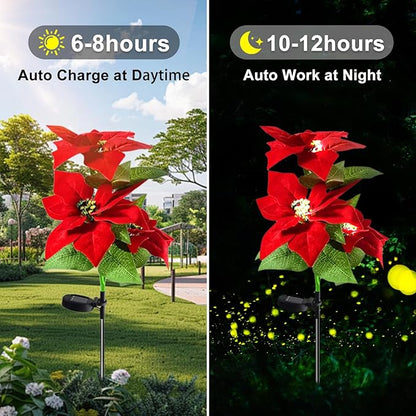 Aolyty Solar Garden Lights, IP65 Waterproof Solar Flowers Lights Landscape Lighting Simulation Poinsettia LED Light for Pathway, Garden, Patio, Yard, Lawn Outdoor Decorative (2 Pack)