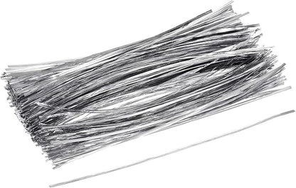 MECCANIXITY Foil Twist Ties 12" 30cm Metallic Plastic Closure Tie for Tying Bread, Candy, Cookies, Gift Bags Arts Crafts Ties Silver Tone Pack of 750