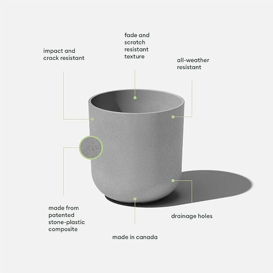 Veradek Mason Series Lima Planter - Round Planter for Indoor or Outdoor Porch/Garden | Made from Plastic-Stone Composite with Drainage Holes | Modern Décor for Succulents, Flowers, Small Plants