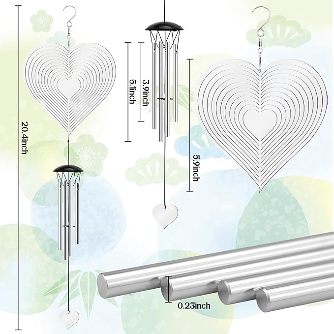 Wind Chimes with Heart Wind Spinner, Outdoor Garden Decor Wind Spinner for Women, Mom, Retirement, Teacher, Parents Birthday, Memorial, Garden Porch Patio Home Decor