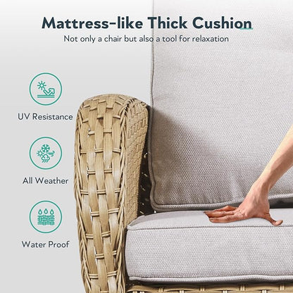 Outdoor Swivel Glider Rocker Chairs Set of 4 - Wicker Patio Furniture Set All Weather Patio Conversatio Sets with 2 Tempered Glass Side Table for Deck Backyard - Yellow Wicker Beige Cushion