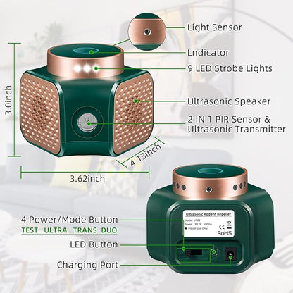 Ultrasonic Pest Repellent Plug in, Electronic Rodent Control for Mice, Rats, Squirrels, Roaches, Ants, Spiders. Indoor Repeller for House, Kitchen, Garage, Basement