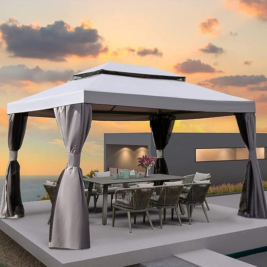 Grand Patio 10x13 Ft Outdoor Gazebo with Mosquito Netting and Curtains, Sturdy Straight Leg Tent Soft Top for Patios, Deck, Backyard