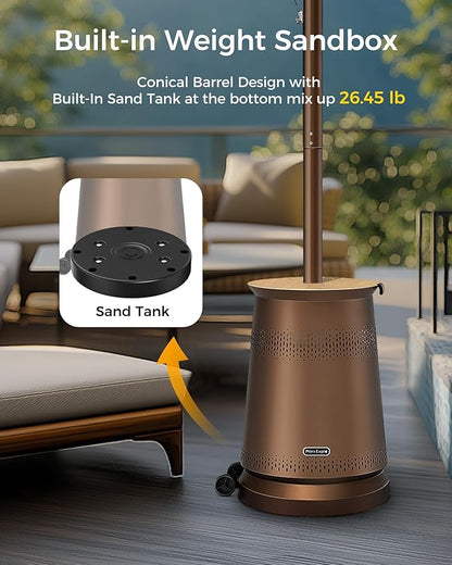 50,000 BTU Patio Heater for Outdoor Use With Adjustable Heat Focusing Top, Portable Propane Patio Heater with Wheels, Stainless Steel Burner for Porch Deck Garden (Brown)