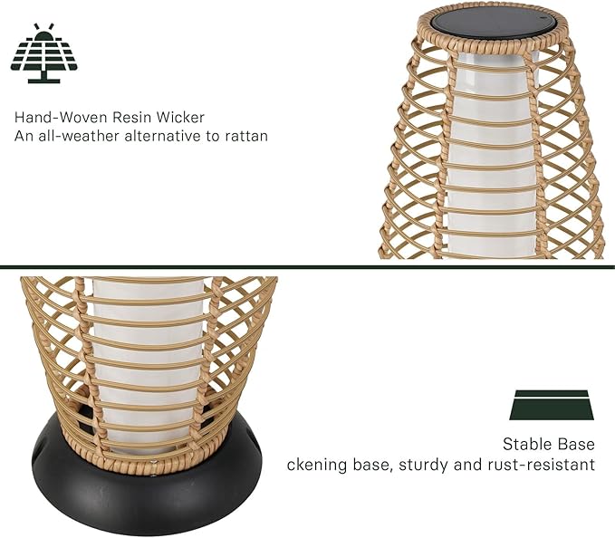 Solar Yard Outdoor Floor Lamp 2-Pack Solar Lights Solar Powered Lantern Weather-Resistant Wicker Deck Lights, Lamp Large for Patio Garden (Austin Natural Brown, 2PCS)