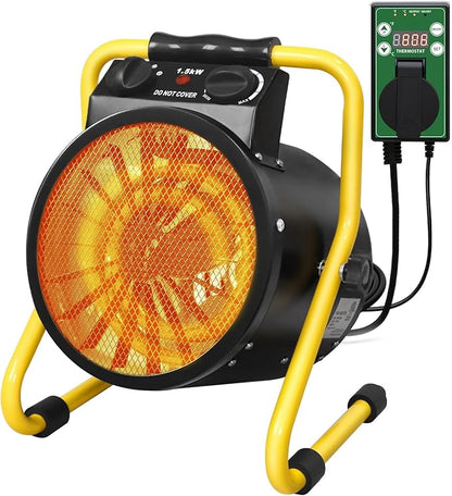 Portable Greenhouse Heater with Digital Thermostat, Overheat Protection, 1500W Radiant Electric Heater for Indoor & Outdoor Use, Garage, Grow Tent, RV, IPX4 Water Resistant, 1 Piece, Black