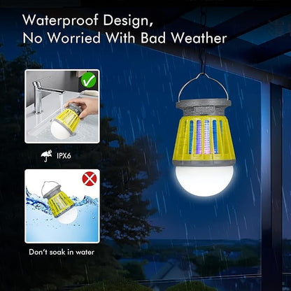 Solar Bug Zapper Outdoor Waterproof, Portable Mosquito Zapper, 2-in-1 Cordless & Rechargeable Bug Zapper with LED Light for Home, Camping, Patio, Yard, Pool (Green