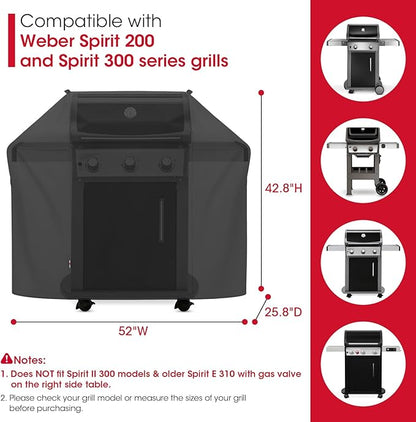 Unicook 52 Inch Grill Cover for Weber Spirit 200 and 300 Series, Gas BBQ Cover for Outdoor Grill, Heavy Duty Waterproof Fade Resistant, Compared to Weber 7106