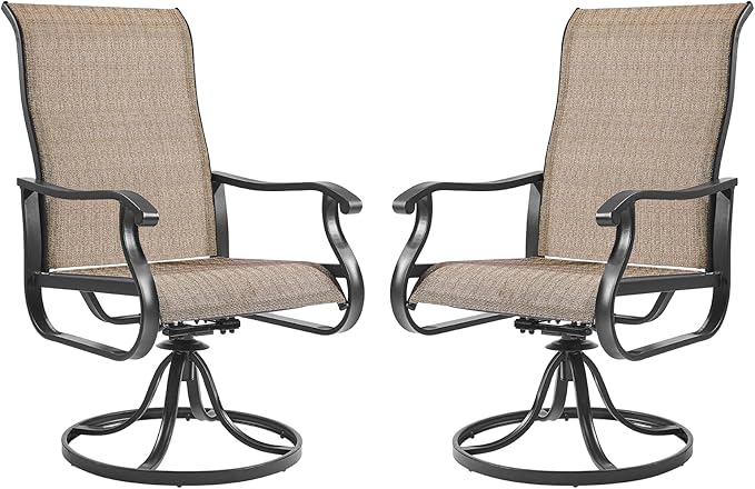 Amopatio Patio Swivel Chairs Set of 2, Outdoor Swivel Rocker Dining Chairs with All Weather Textilene High Back & Metal Frame, for Backyard Deck Lawn Garden, Brown