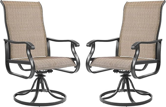 Amopatio Patio Swivel Chairs Set of 2, Outdoor Swivel Rocker Dining Chairs with All Weather Textilene High Back & Metal Frame, for Backyard Deck Lawn Garden, Brown