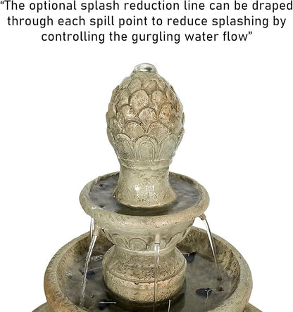 42.5" H Traditional Outdoor Water Fountain with Pineapple Finial – Classic Garden Décor with Flowing Cascade and Antique Stone Finish for Patios, Lawns, and Courtyards