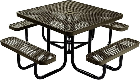 COATEDOUTDOORFURNITURE Heavy-Duty Portable Outdoor Picnic Table with Umbrella Hole, Expanded Metal Commercial-Grade Patio Dining Furniture Made in America (46" Square Top, Textured Gold Vein)