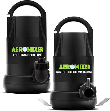 Aeromixer Synthetic Pro 3/4 HP Submersible Mixing + Aerating Pump with 1 HP Water Transfer Pump Bundle - Water Aerator & Garden Utility Pumps, Nutrient Mixing & Aeration Pumps for Farming & Gardening