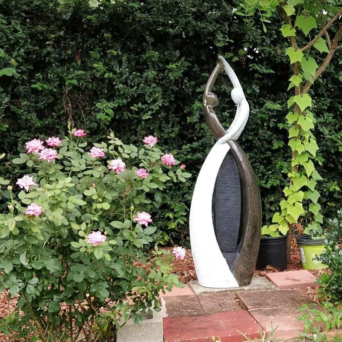 Graceful Dancing Couple Outdoor Fountain 57" Cast Stone Garden Statue Water Fountain Large Fiberglass Decorative Water Fountains in Marble Color