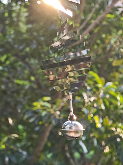 Stainless Steel Wind Spinner with Bells,Visual & Sound Bird Scarer to Keep Woodpeckers, Pigeons Away, Garden Decor for Yard, Patio, Farm Protection