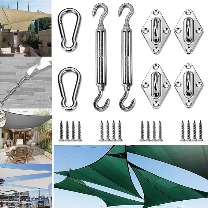 Sun Shade Sail Hardware Kit - 6 Inch Stainless Steel Sunshades Canopy Installation Kit Install Outdoor Rectangle Heavy Duty Shade Sails for Deck Garden Lawn Patio