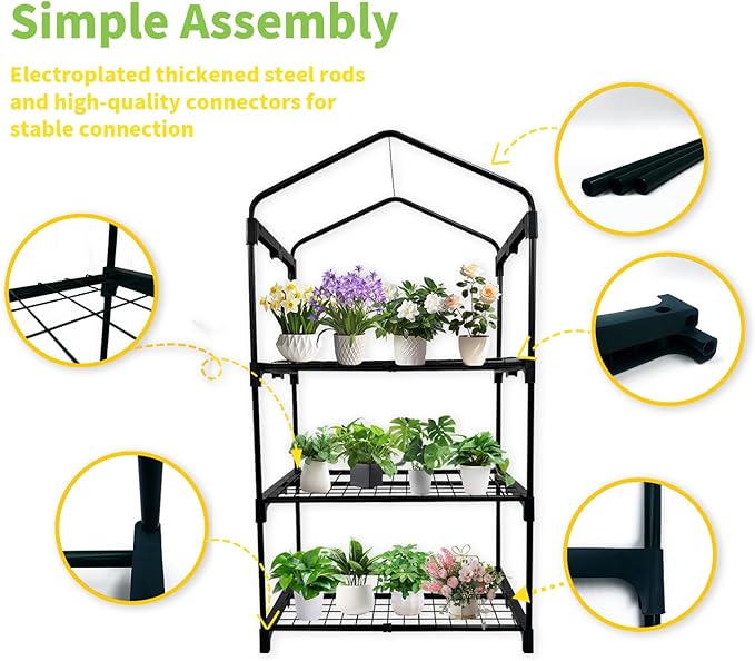 3 Tier Mini Indoor Greenhouse,27"x19"x49" GreenHouses with Clear PE Cover and Roll-Up Zipper Door,Plastic Green House for Indoors Grow Tent&Garden greenhouses for Outdoors