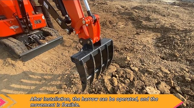 Mini Excavator Attachment Rake, Metal Material, Hole Diameter: 25MM/0.98in, Suitable for 1 - Ton Mini Excavators