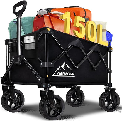 Collapsible Wagon Cart with Wheels Foldable, Folding Wagons Carts with Silent Universal Wheels, Large Grocery Cart On Wheels, Heavy Duty Utility Wagon for Shopping Beach Sports Fishing Camping, 150L