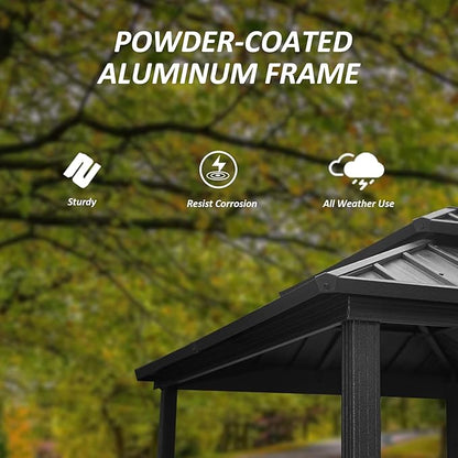 Domi Grill Gazebo 8' × 6', Outdoor Aluminum Frame BBQ Gazebo with Shelves Serving Tables and Hooks, Permanent Double Roof Gazebos for Patio Lawn Deck Garden (Dark Grey)