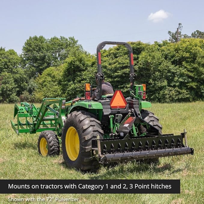 Titan Attachments 60in Soil Yard Pulverizer, Spiked Drum, Category 1 and 2, 3 Point, Quick Hitch Compatible