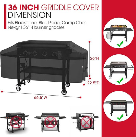 Unicook Griddle Cover for Blackstone 36 Inch Griddle Cooking Station, Waterproof Flat Top Grill Cover with Seam Taping and Support Pole, Heavy Duty Outdoor BBQ Cover for Camp Chef, Nexgrill etc
