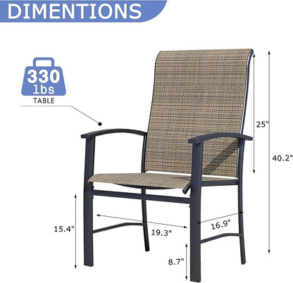 Outdoor Dining Chairs Set of 2, Stackable Patio Chairs with Metal Frame & Textilene Fabric, Perfect for Patio Garden Deck, Mocha