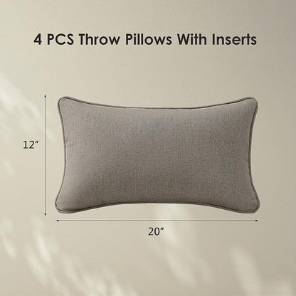 Sunbrella Decorative Outdoor Water Repellent Throw Pillows with Inserts, Set of 4, 20" x12" Pillows for Patio, Backyard, Bed, Couch, and Patio Furniture, Cast Shale