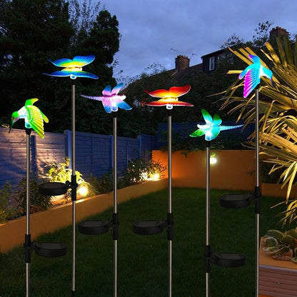 EiGreen 6 Pack Solar Garden Stake Lights Outdoor, Yard Figurine Stake Light, Flower Hummingbird Dragonfly Butterfly for Patio Yard Pathway Decoration (Garden)