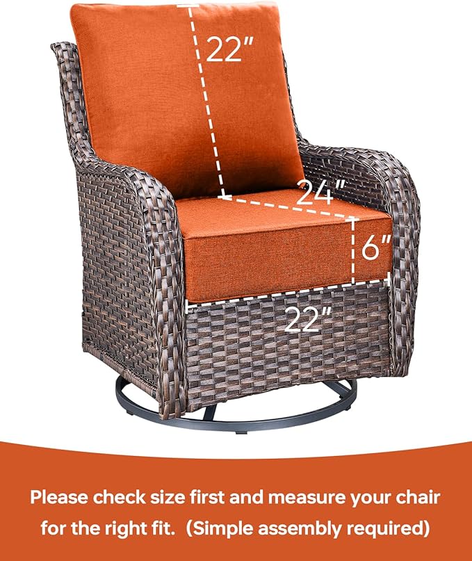 Luxury 22x24/22x25 6-Inch Outdoor Cushions for 5 Peice Patio Furniture Set - Set of 5 Water-Resistant Pillow for Dining Rocking Swivel Chairs Loveseat Couch Sectional Sofa - Orange
