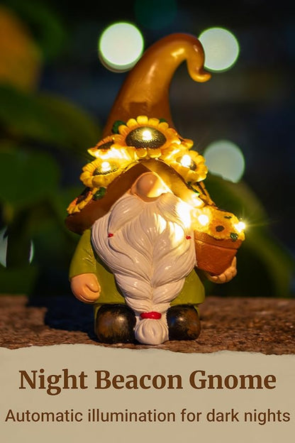 Solar Garden Gnome Statue, 7.67" Tall — Outdoor Resin Garden Statue for Yard, Backyard, Patio, Porch, Lawn; Garden Decor, Gnome Gifts, Birthday Gifts for Women