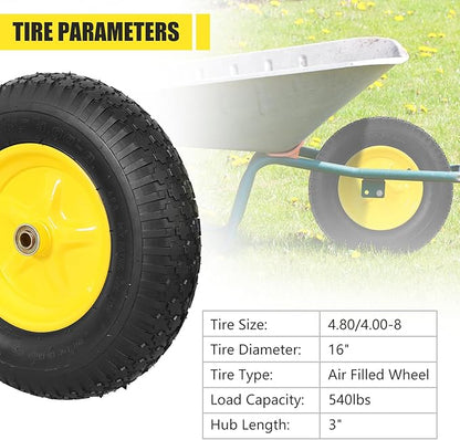 4.80/4.00-8 Tire & Wheel, Set of 2 Heavy Duty Pneumatic Rubber Wheels, 16 in Wheelbarrow Tires with 5/8" Bearings, Compatible with Hand Truck, Wagon, Dolly, Garden Cart, Dump Cart