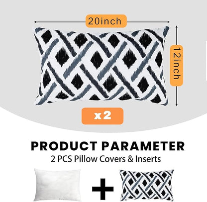 idee-home Outdoor Pillows with Inserts Included, Patio Outside Lumbar Pillows Waterproof Set of 2, 12 x 20 inch