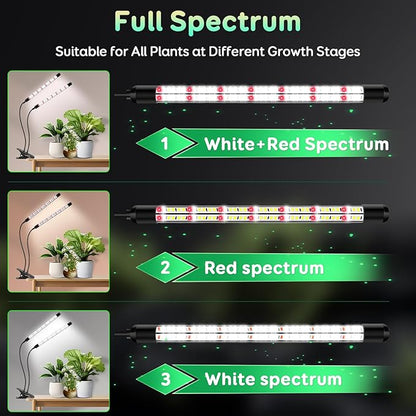 2 Head Grow Lights for Seed Starting, Full Spectrum Grow Lights for Indoor Plants with 6/12/18H Timer, V-Shaped Design Light, 5 Dimmable Level, Plant Lamp Clip-on Desk for Indoor Plant Growing