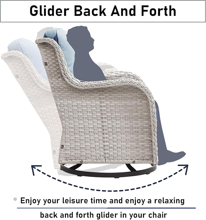 Outdoor Furniture Set: 11 PCS Patio Furniture Set with Outdoor Swivel Rocker Patio Chairs, Light Beige/Light Blue